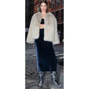 Oak + Fort Tube Midi Dress Side Slit Slim Fit Velvet Stretch Casual Women Size L